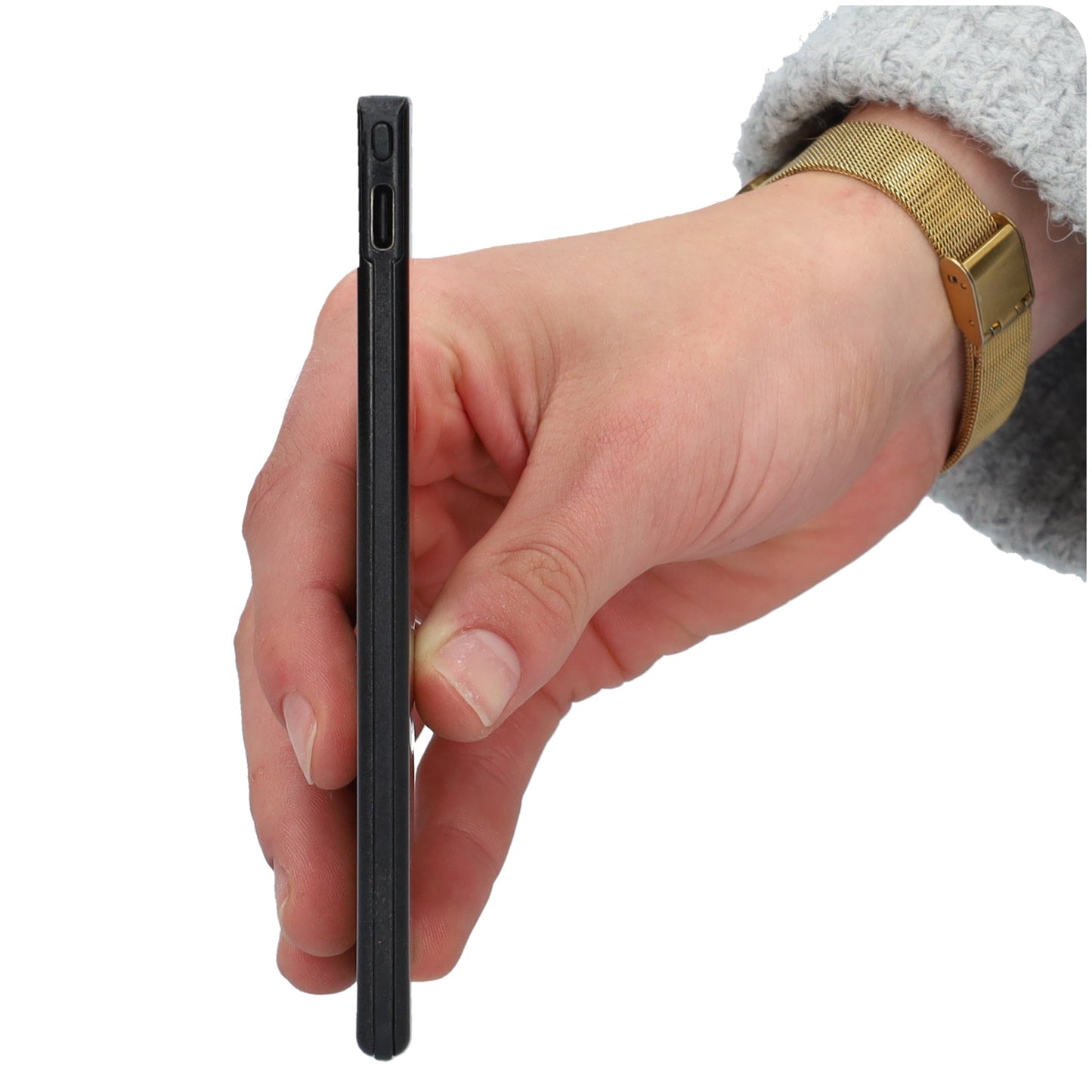 Powerbank zeer plat 6mm dik - 5000 mAh - USB ingang - USB-C - Met ingebouwde kabel! - Zwart