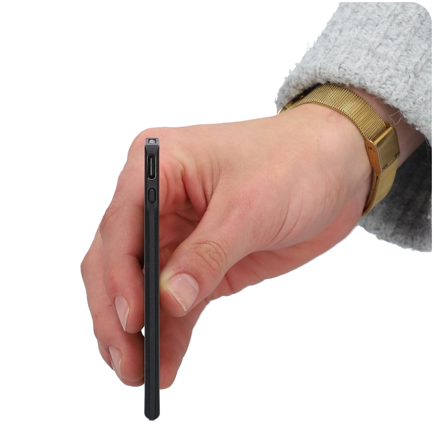 Powerbank zeer plat 5mm dik - 2650 mAh - USB ingang - USB-C - Met ingebouwde kabel! - Zwart
