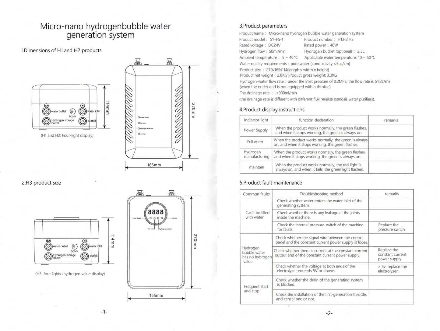 Waterstof generator met water filter - Hydrogen generator - LED display scherm - Inhoudstank van 2,5L - Wit