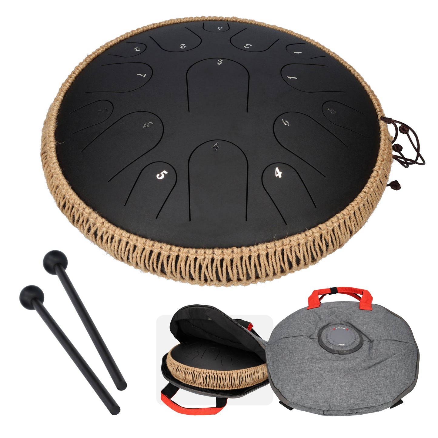 Handpan XL - Handpan drum - Met draagtas - Rugzak - Met drumsticks - Zwart