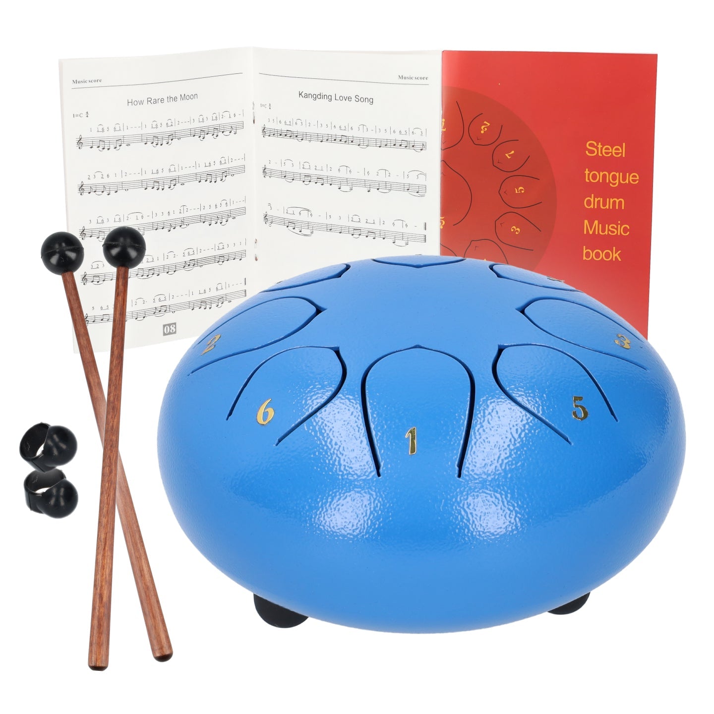 Handpan klankschaal met 8 noten - Medium tongue drum - 15.24 CM / 6 inch diameter - Blauw
