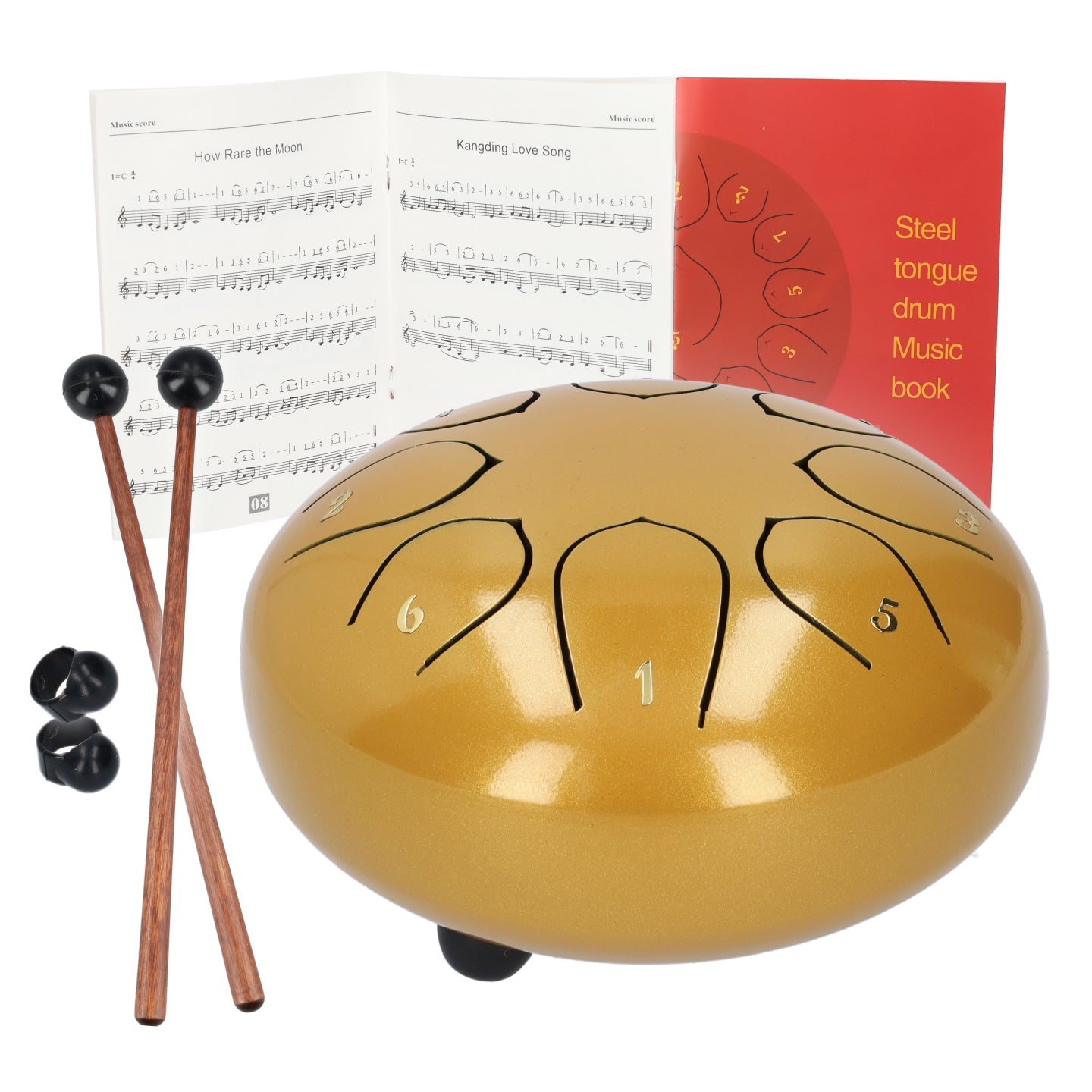 Handpan klankschaal met 8 noten - Medium tongue drum - Regen drum - 15.24 CM / 6 inch diameter - Goud