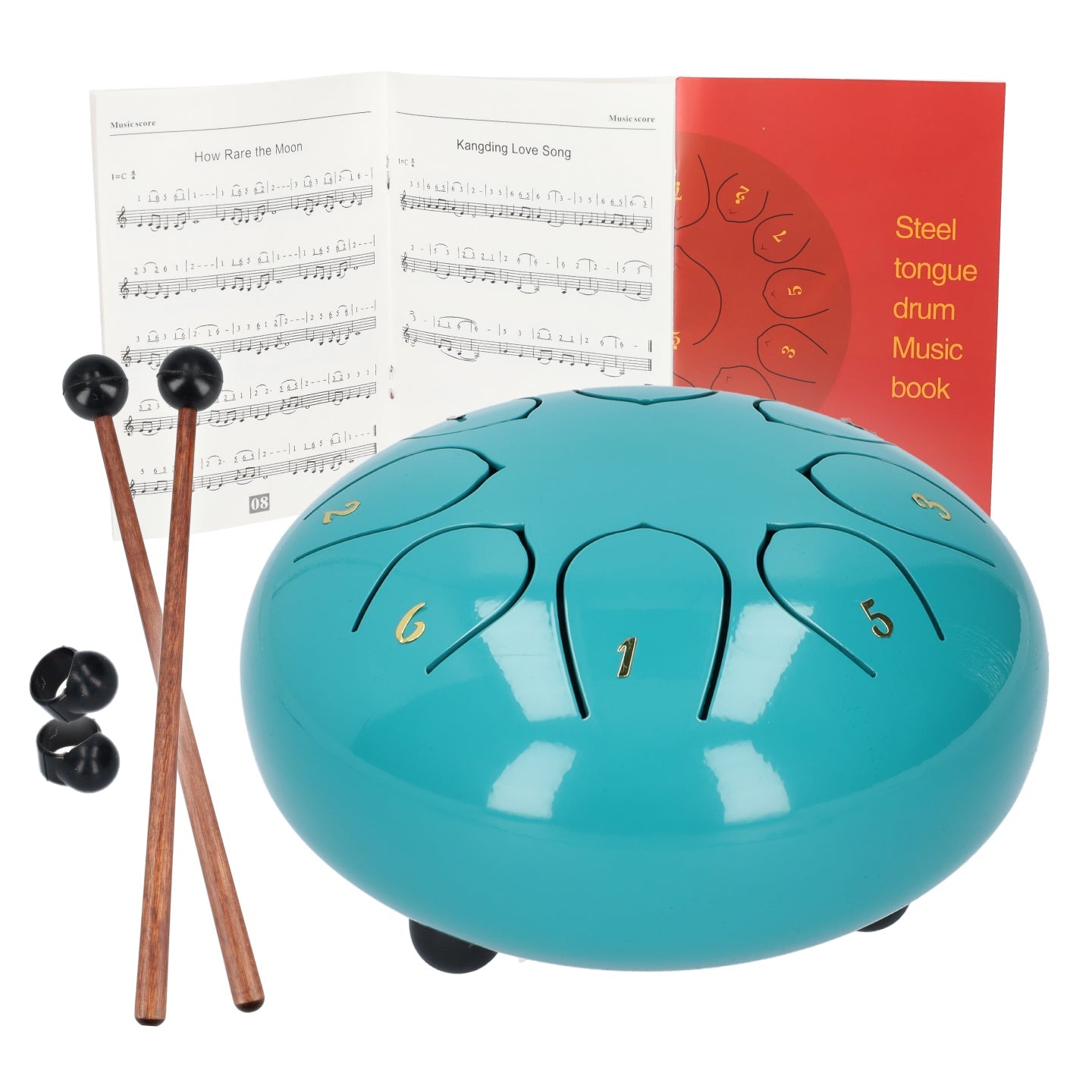 Handpan klankschaal met 8 noten - Medium tongue drum - Regen drum - 15.24 CM / 6 inch diameter - Turquoise