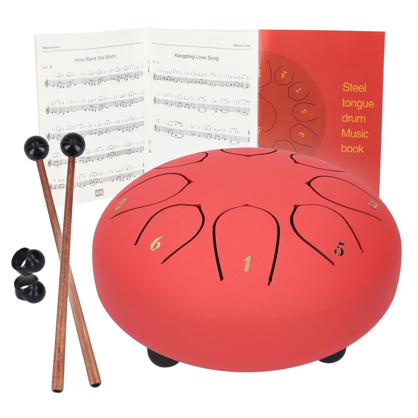 Handpan klankschaal met 8 noten - Medium tongue drum - Regen drum - 15.24 CM / 6 inch diameter - Rood