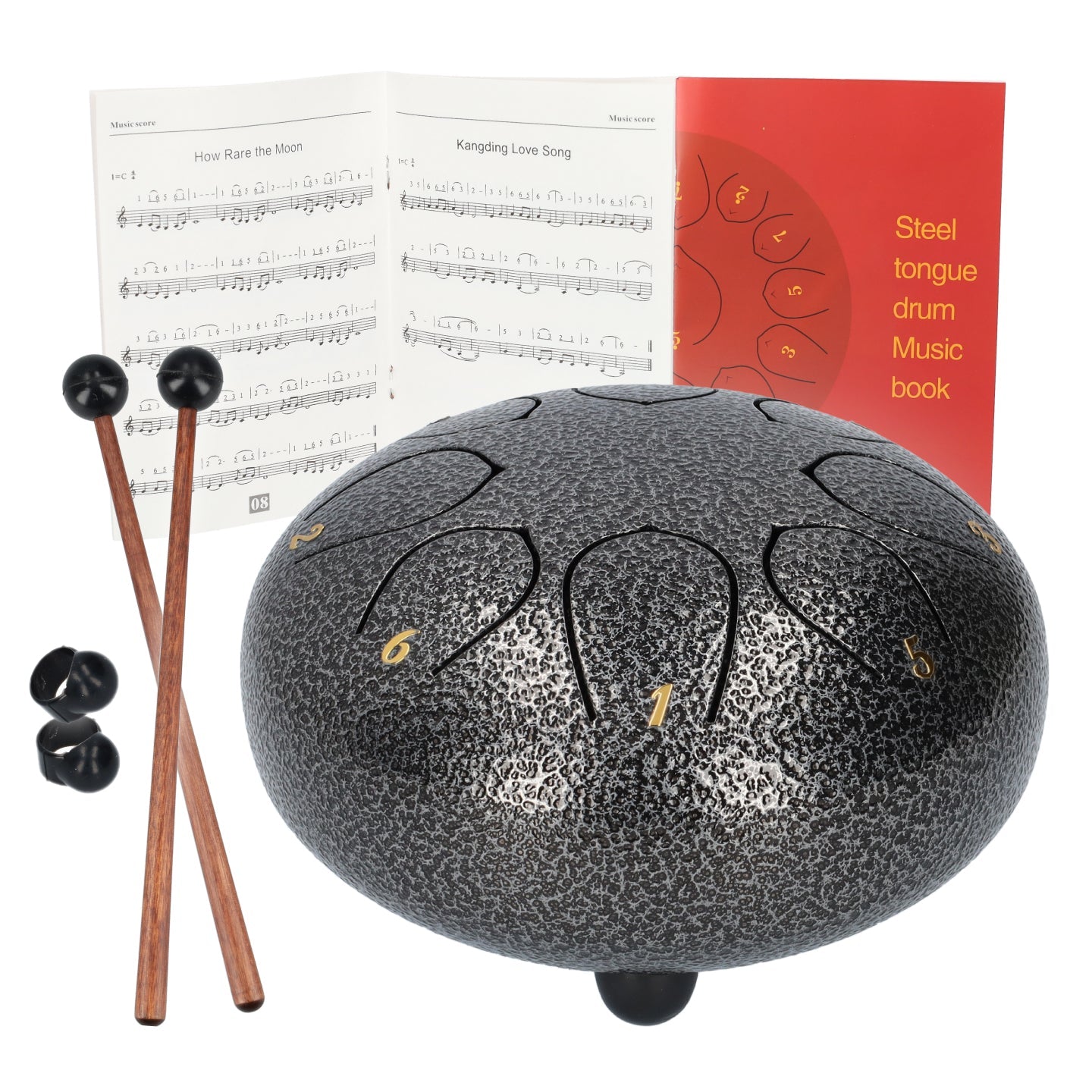 Handpan klankschaal met 8 noten - Medium tongue drum - Regen drum - 15.24 CM / 6 inch diameter - Zwart