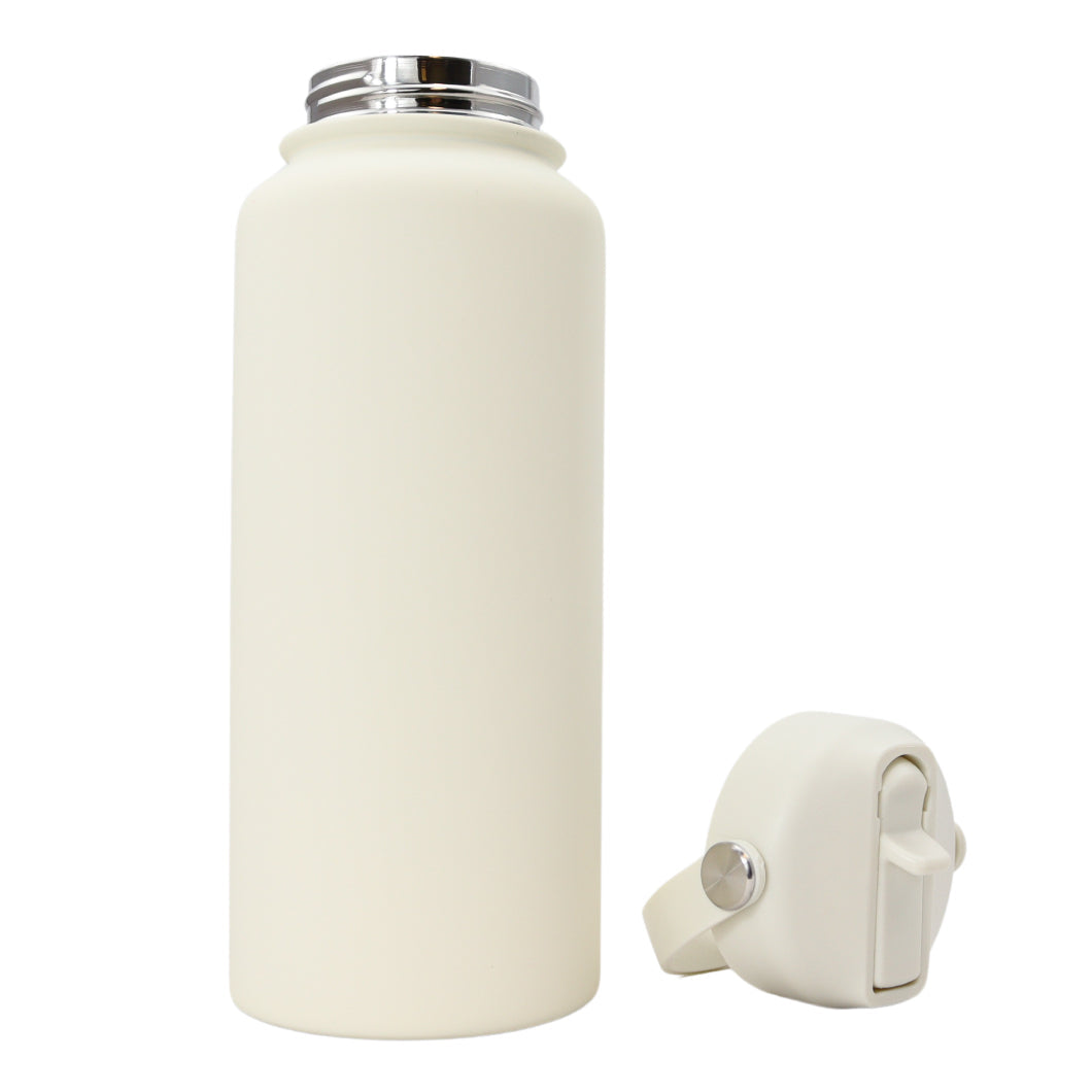 Thermos waterfles 1 liter - Isolerende Waterfles met Draaibare Drinktuit - Ivoor Wit