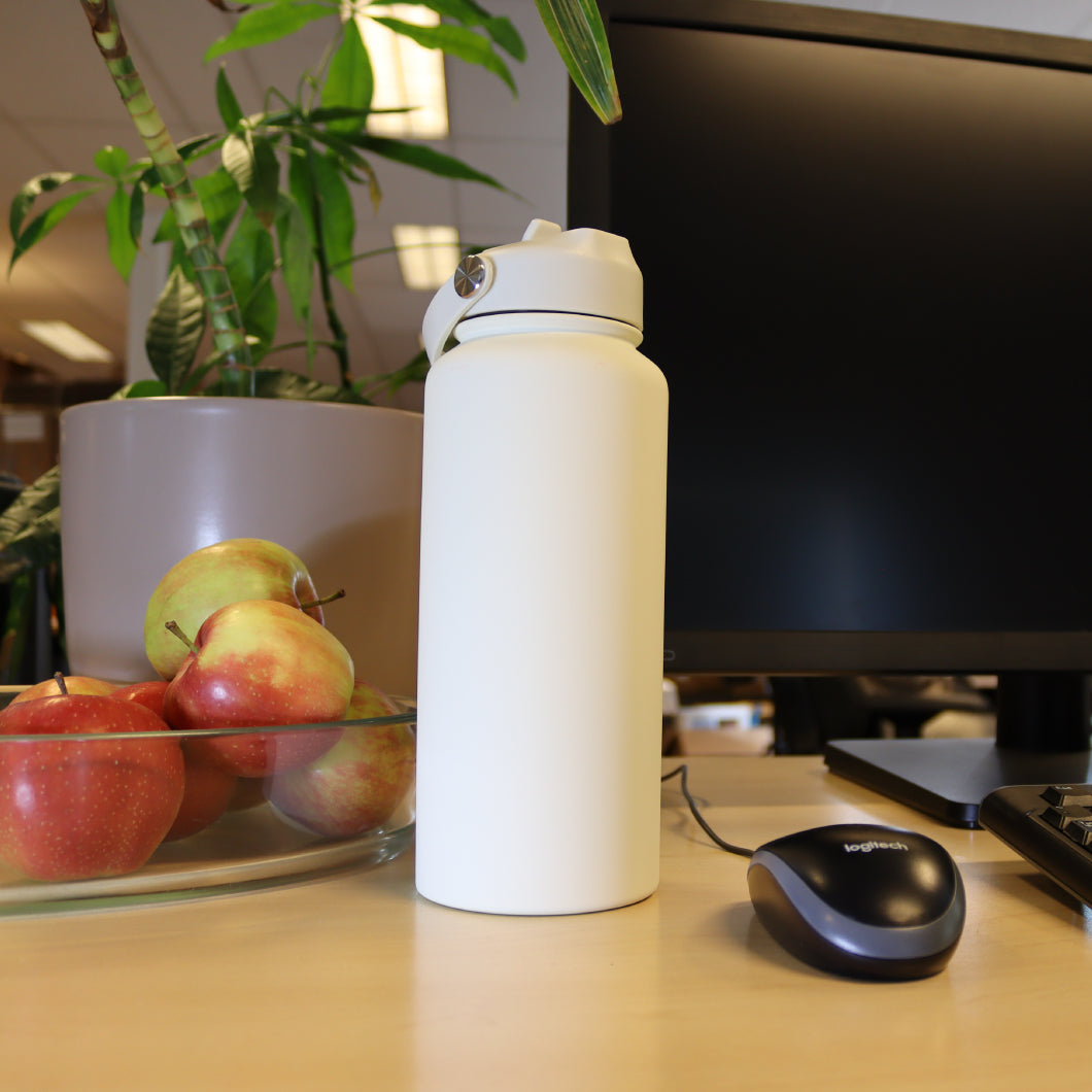 Thermos waterfles 1 liter - Isolerende Waterfles met Draaibare Drinktuit - Ivoor Wit