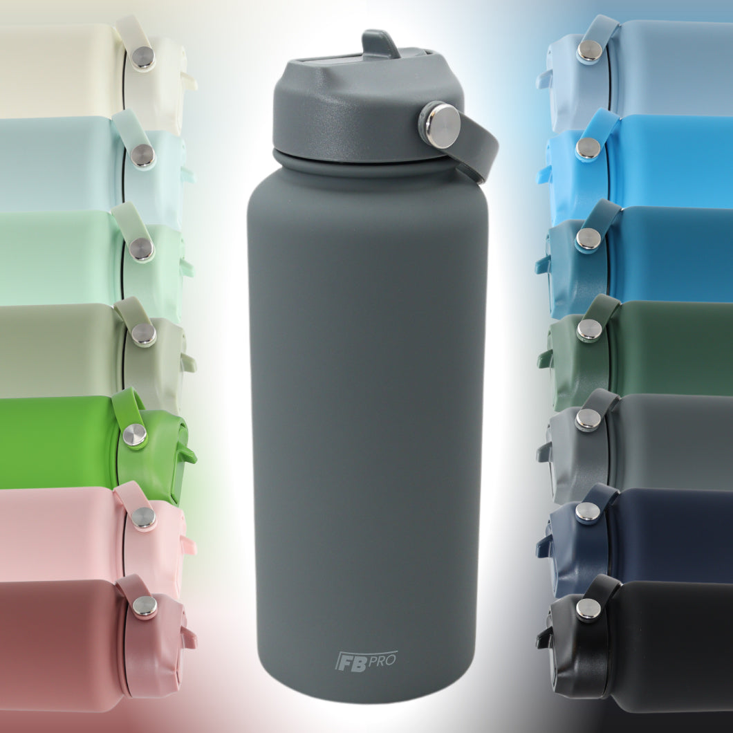 Thermos waterfles 1 liter - Isolerende Waterfles met Draaibare Drinktuit - Grijs