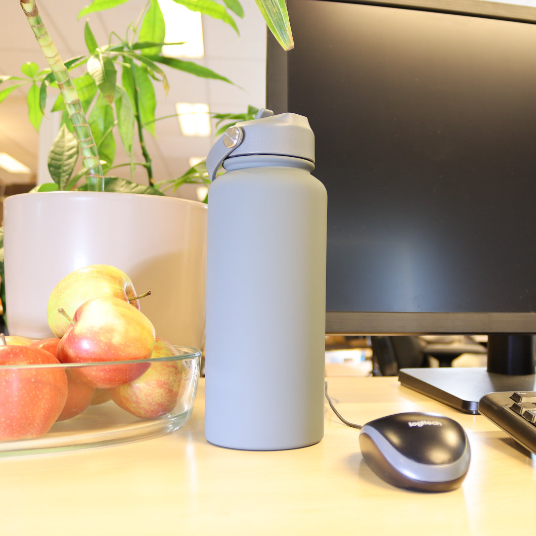 Thermos waterfles 1 liter - Isolerende Waterfles met Draaibare Drinktuit - Grijs