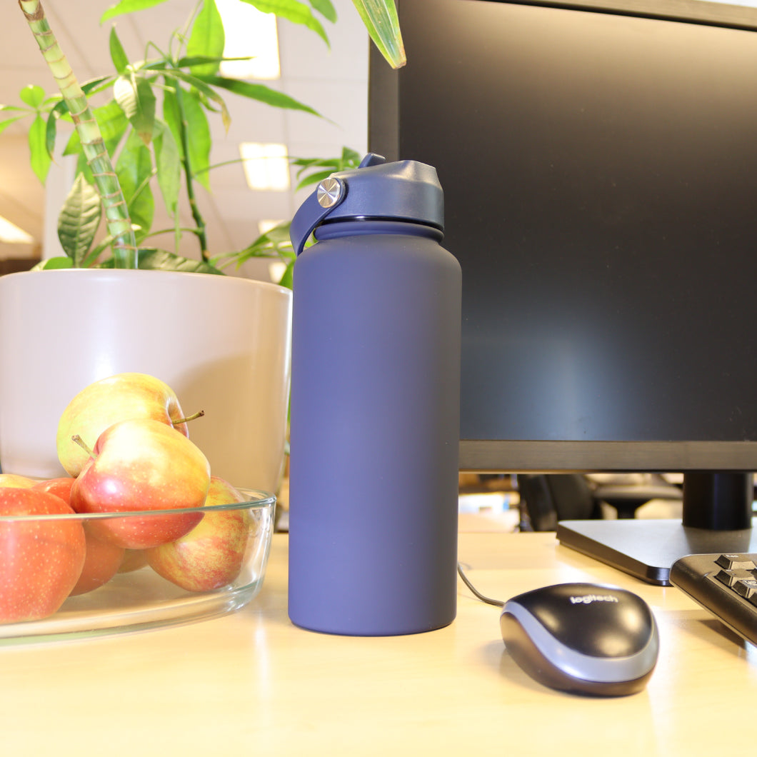 Thermos waterfles 1 liter - Isolerende Waterfles met Draaibare Drinktuit - Blauw - Donkerblauw