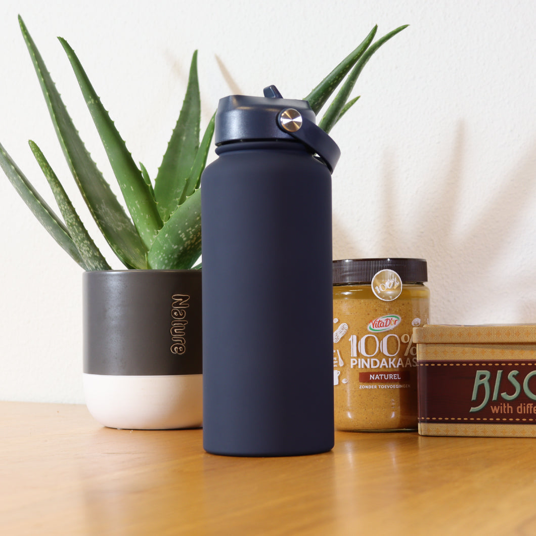 Thermos waterfles 1 liter - Isolerende Waterfles met Draaibare Drinktuit - Blauw - Donkerblauw