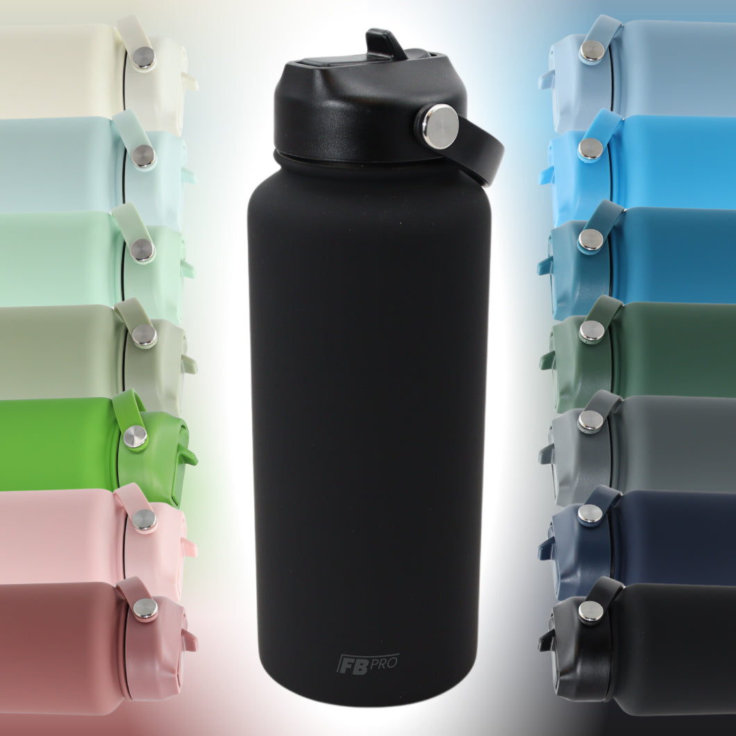 Thermos waterfles 1 liter - Isolerende Waterfles met Draaibare Drinktuit - Zwart