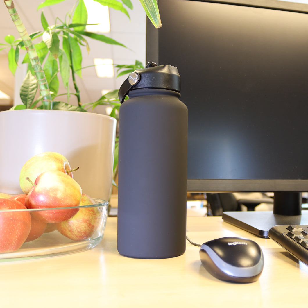 Thermos waterfles 1 liter - Isolerende Waterfles met Draaibare Drinktuit - Zwart