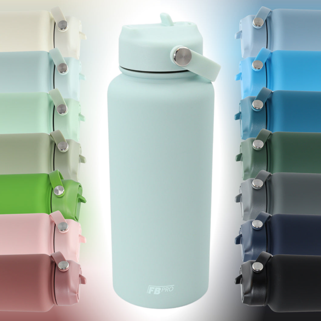 Thermos waterfles 1 liter - Isolerende Waterfles met Draaibare Drinktuit - Pastel Blauw