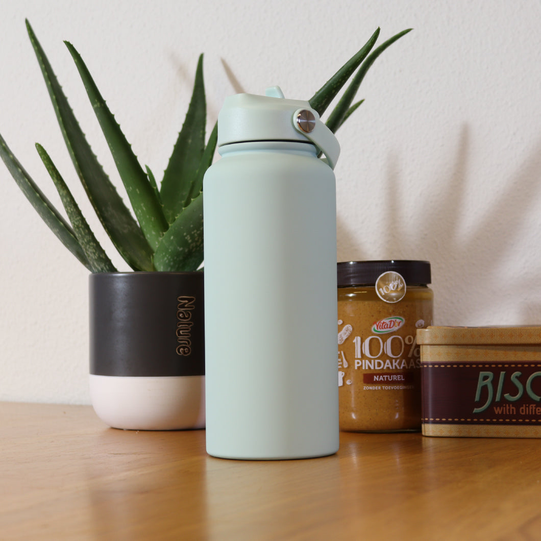 Thermos waterfles 1 liter - Isolerende Waterfles met Draaibare Drinktuit - Pastel Blauw