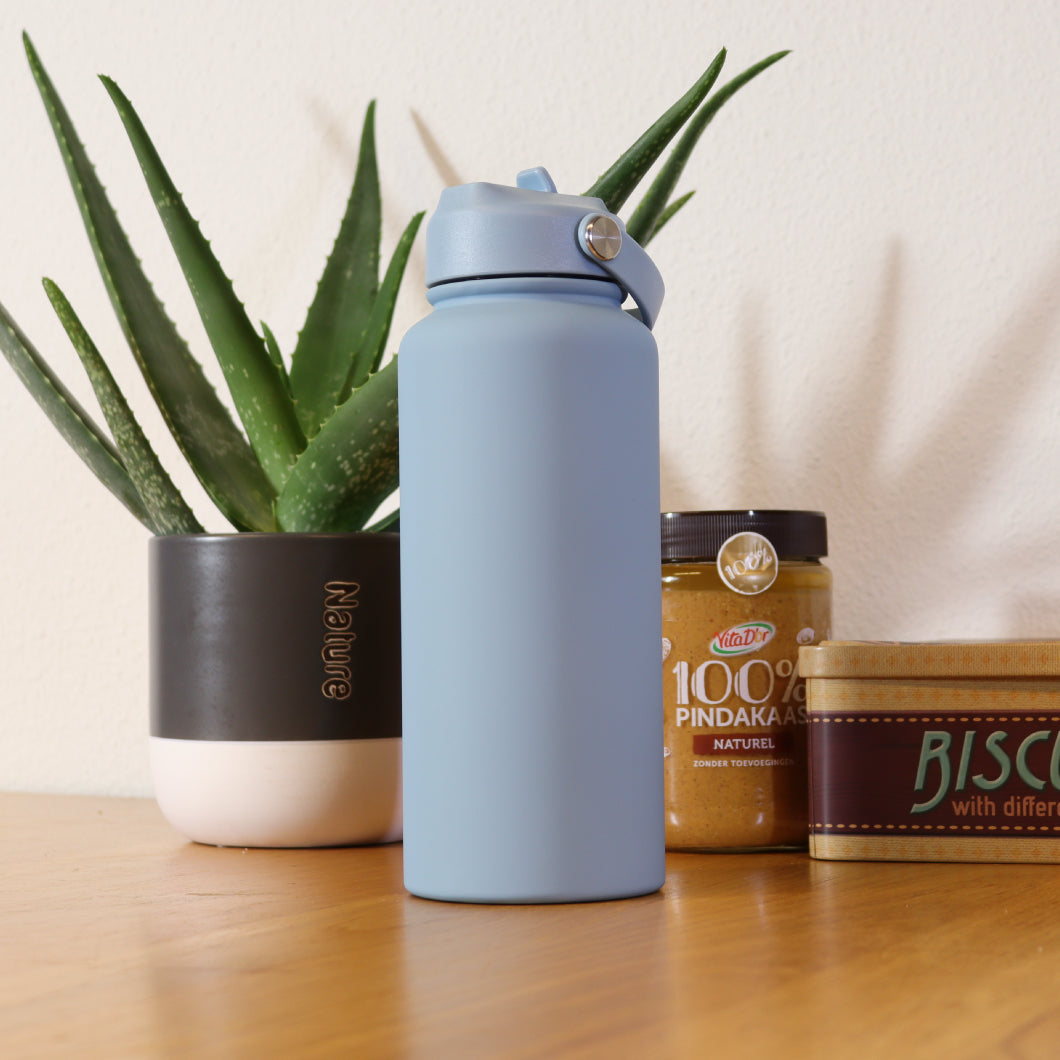 Thermos waterfles 1 liter - Isolerende Waterfles met Draaibare Drinktuit - Licht Blauw