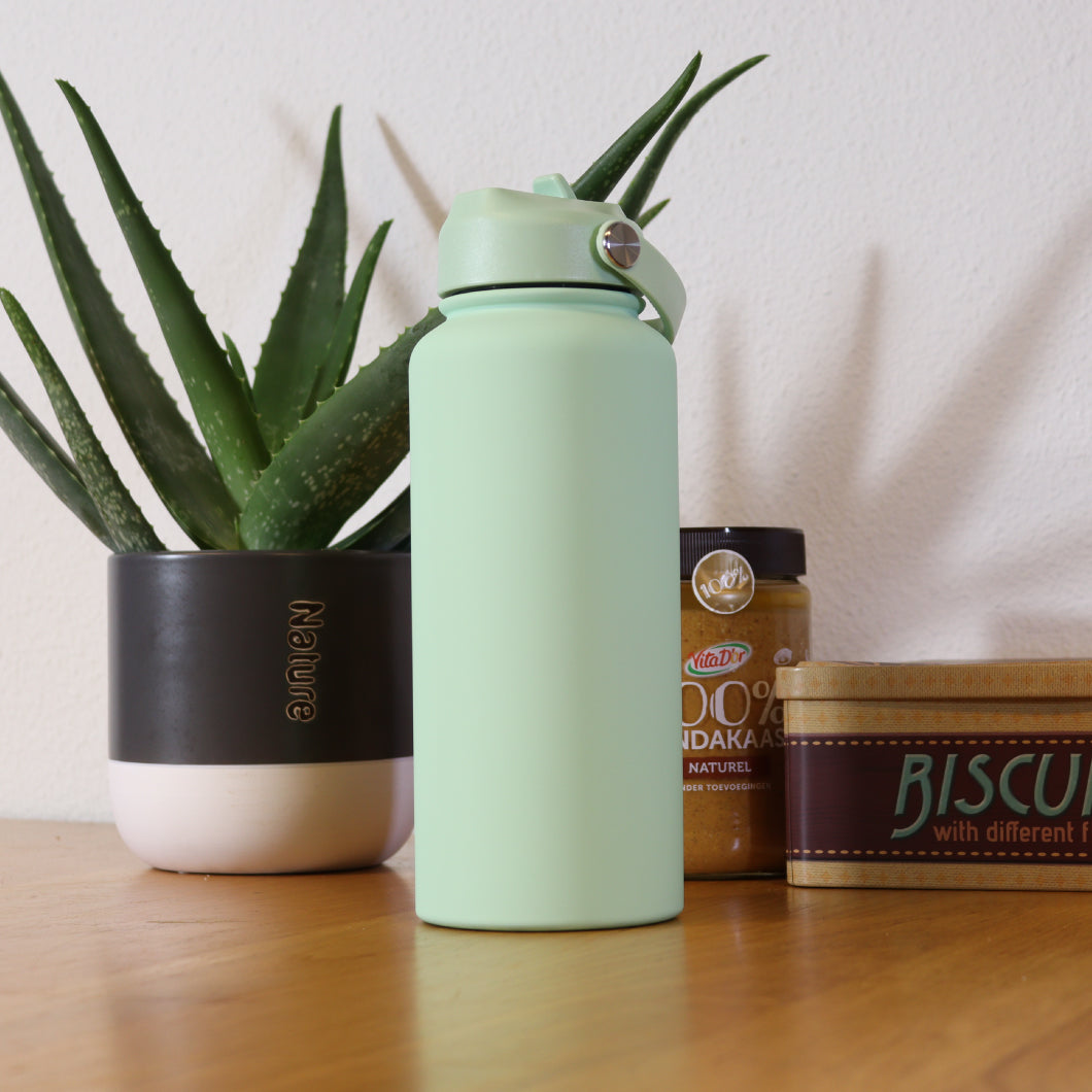 Thermos waterfles 1 liter - Isolerende Waterfles met Draaibare Drinktuit - Pale Green