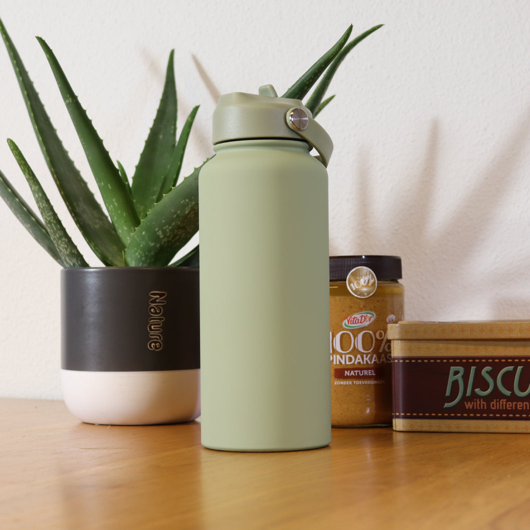 Thermos waterfles 1 liter - Isolerende Waterfles met Draaibare Drinktuit - Ert Groen