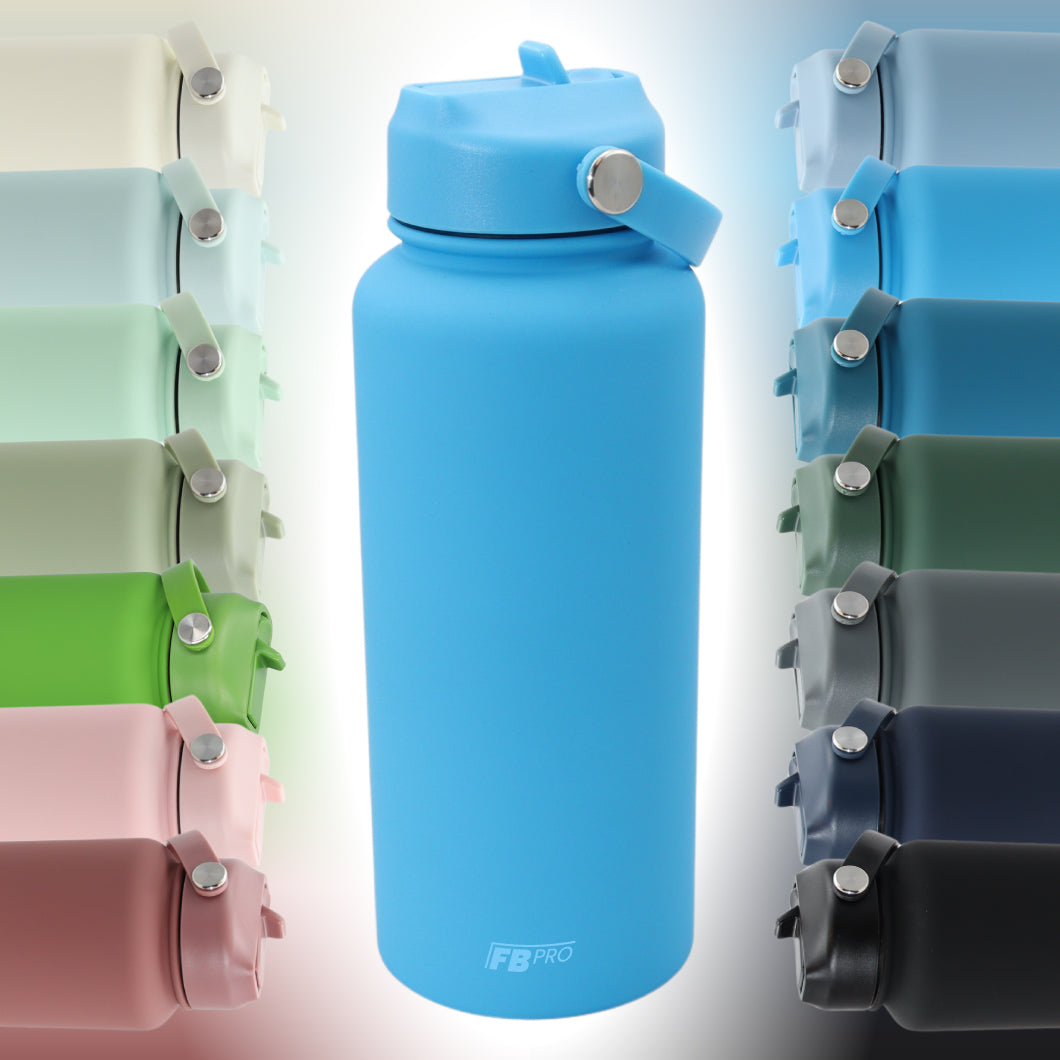 Thermos waterfles 1 liter - Isolerende Waterfles met Draaibare Drinktuit - Aqua Blue - Blauw