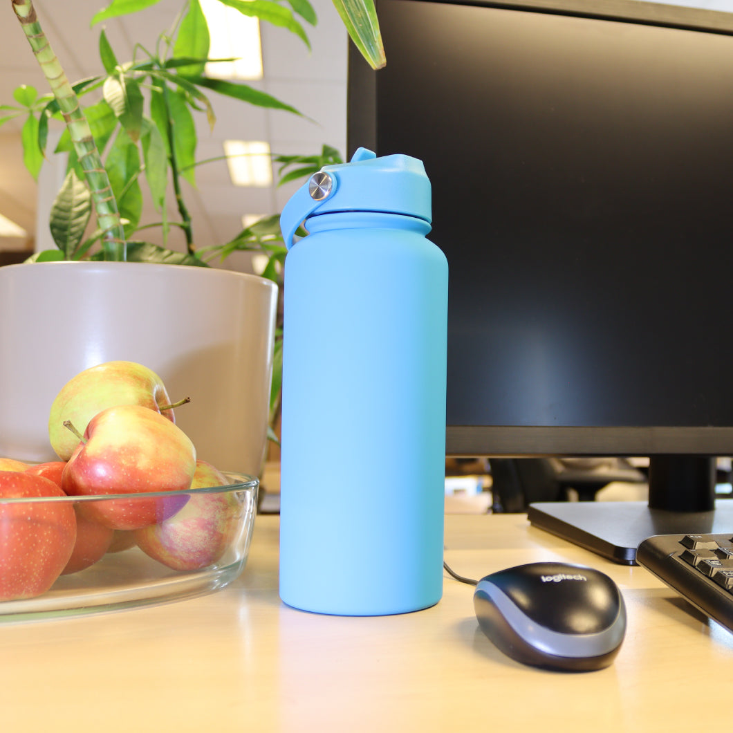 Thermos waterfles 1 liter - Isolerende Waterfles met Draaibare Drinktuit - Aqua Blue - Blauw