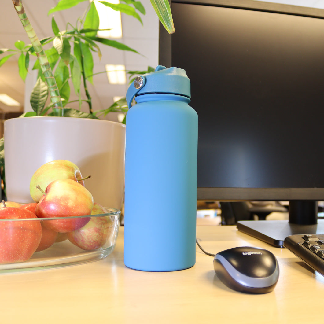 Thermos waterfles 1 liter - Isolerende Waterfles met Draaibare Drinktuit - Zee Blauw