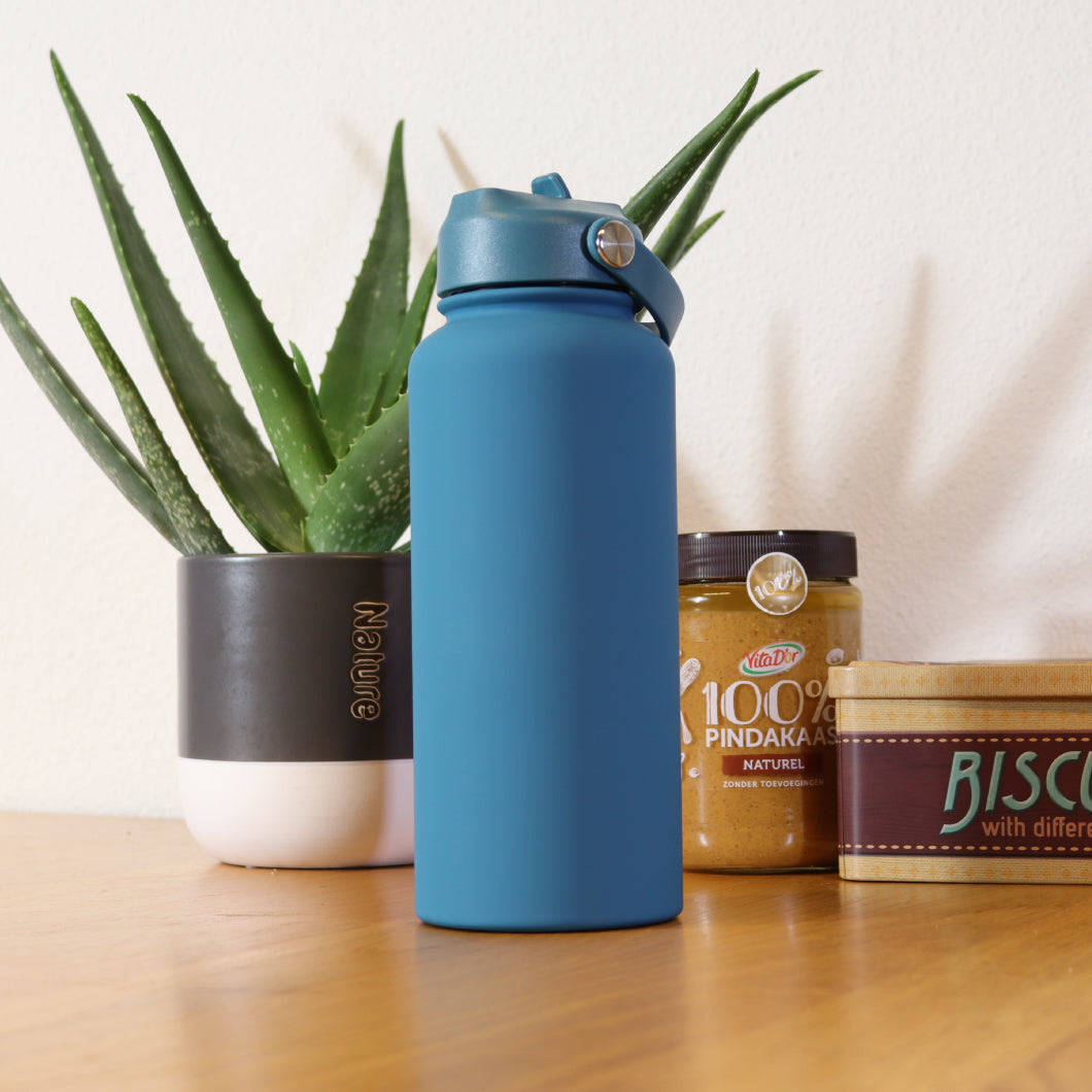 Thermos waterfles 1 liter - Isolerende Waterfles met Draaibare Drinktuit - Zee Blauw