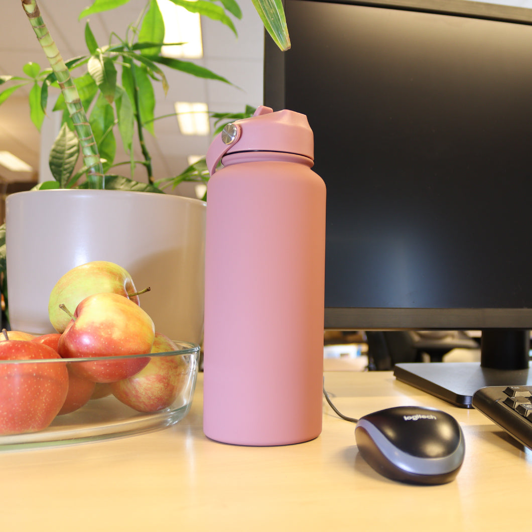 Thermos waterfles 1 liter - Isolerende Waterfles met Draaibare Drinktuit - Roze