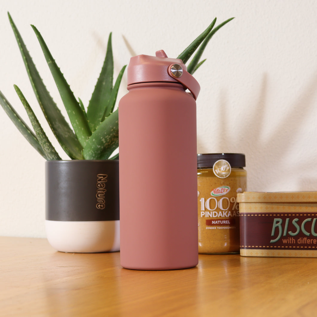 Thermos waterfles 1 liter - Isolerende Waterfles met Draaibare Drinktuit - Roze