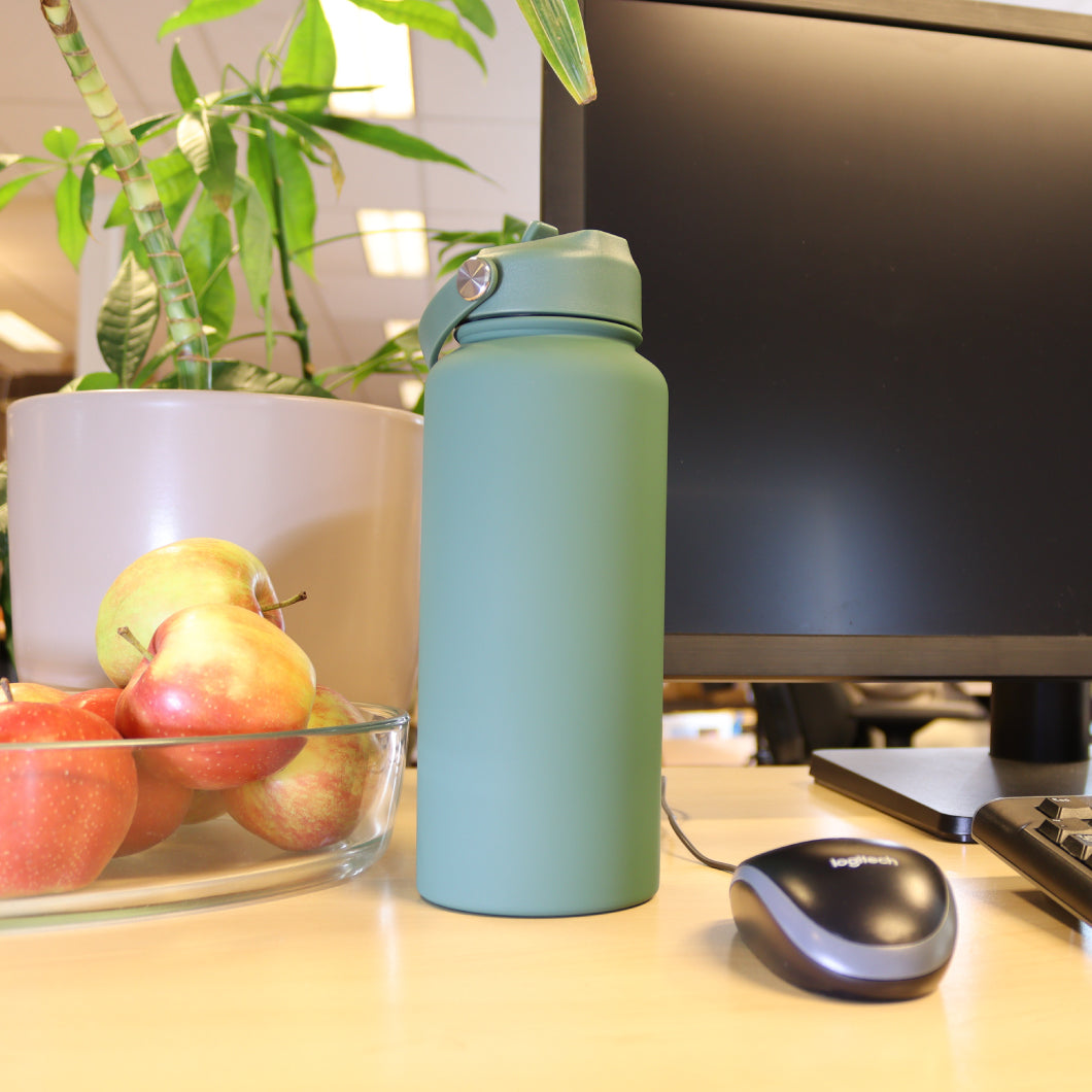 Thermos waterfles 1 liter - Isolerende Waterfles met Draaibare Drinktuit - Moss Green - Donkergroen - Groen