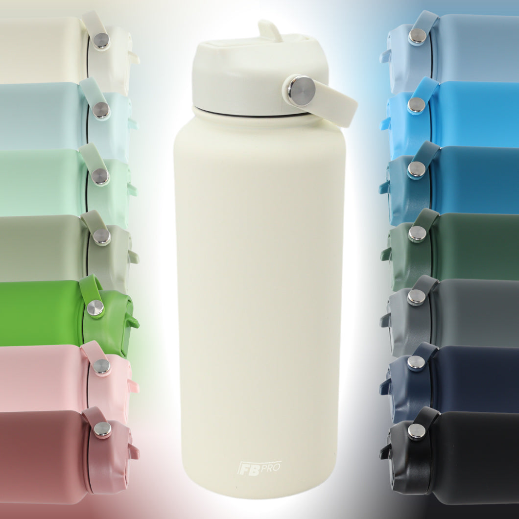 Thermos waterfles 1 liter - Isolerende Waterfles met Draaibare Drinktuit - Ivoor Wit