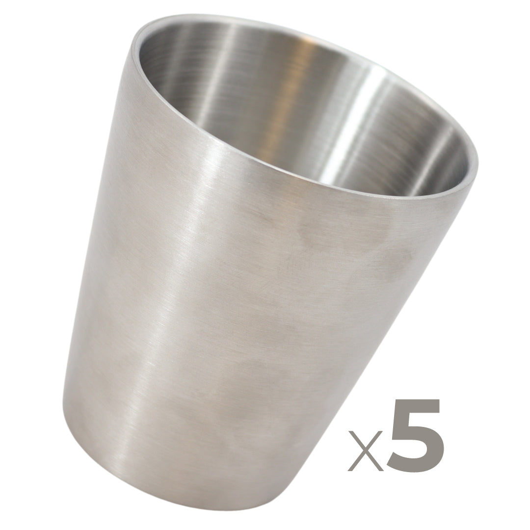 Dubbelwandige RVS beker (5 stuks!) - Roestvrijstalen bekers - Robuust design - Industriële stijl - Zilver - 300ml