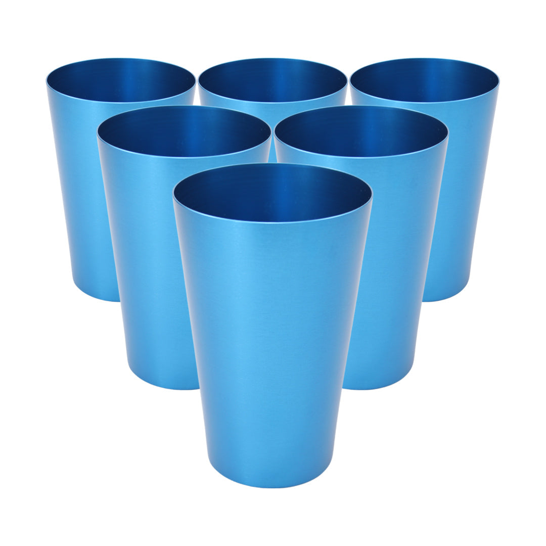 Blauwe aluminium stapelbare bekers (6 stuks!) - Blauw - Stapelbare beker van aluminium staal - Lichtgewicht design