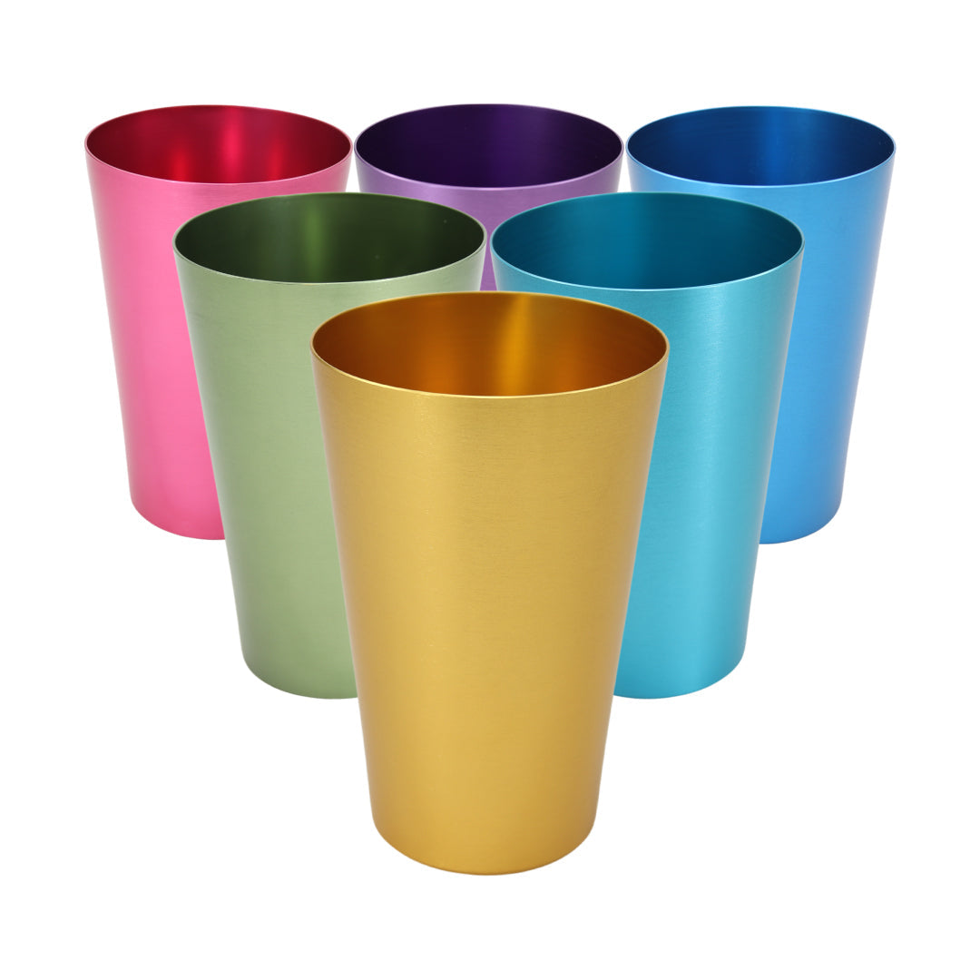 Aluminium stapelbare bekers (6 stuks!) - Goud, roze, blauw, lichtblauw, paars en groen