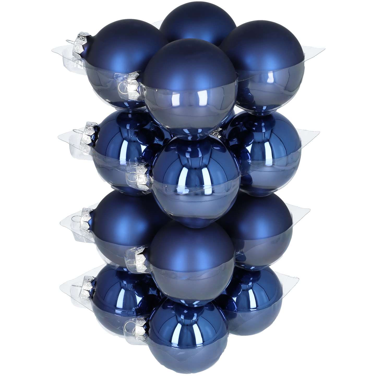 Glazen kerstballen - Set van 16 stuks/80mm - Luxe kerst decoratie - Sfeervolle kerstversiering voor in de kerstboom - Glas - Night Blue- Blauw/Donkerblauw