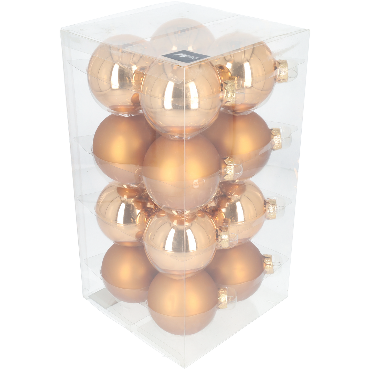 Glazen kerstballen - Set van 16 stuks/80mm - Glas - Koper Combi - Mat/Glanzend Goud