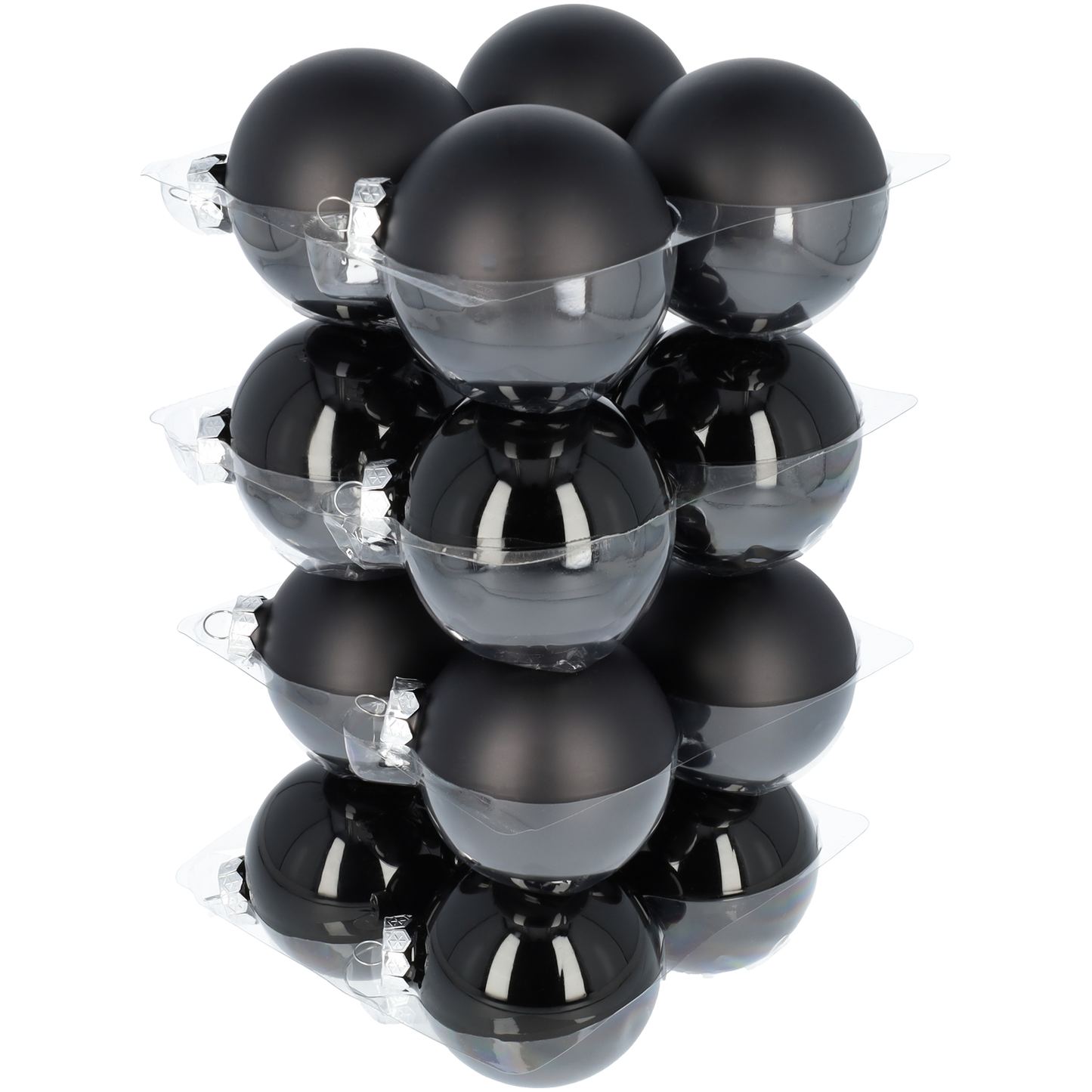 Glazen kerstballen - Set van 16 stuks/80mm - Luxe kerst decoratie - Sfeervolle kerstversiering voor in de kerstboom - Glas - Black Combi - Zwart