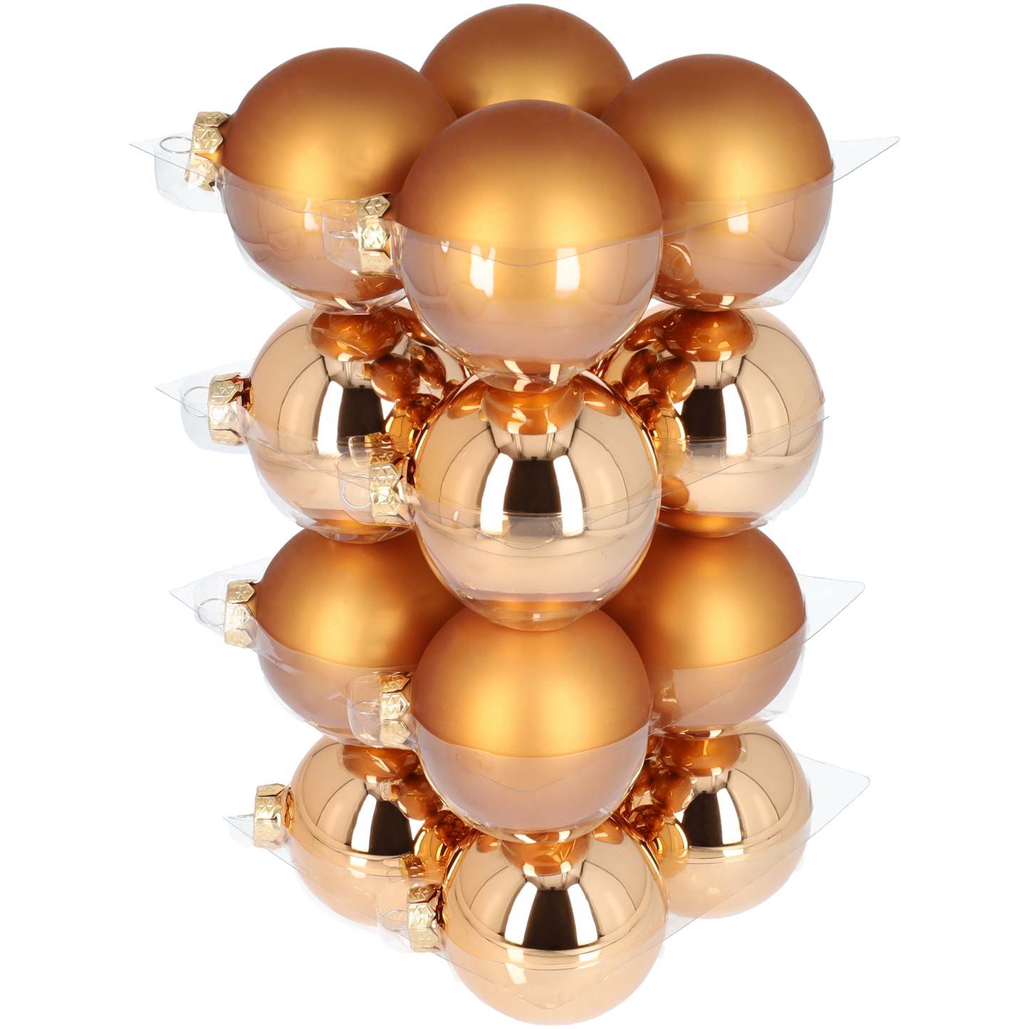 Glazen kerstballen - Set van 16 stuks/80mm - Glas - Koper Combi - Mat/Glanzend Goud