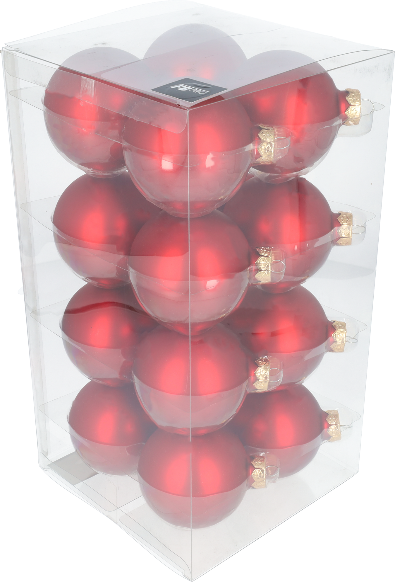 Glazen kerstballen - Set van 16 stuks/80mm - Glas - Rood Mat - Rood