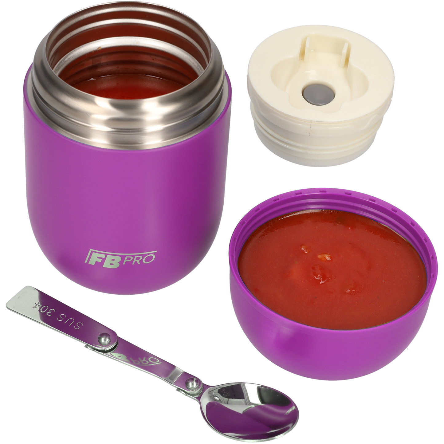 Thermos Voedselcontainer met Lepel - Thermoskan - Paars - 420ml