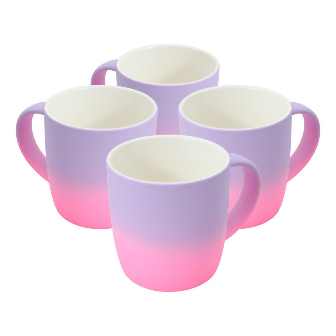 Roze paarse brede mokken - 4 stuks - 300ml - Gezellig design - Koffiemok met gradiënt ontwerp