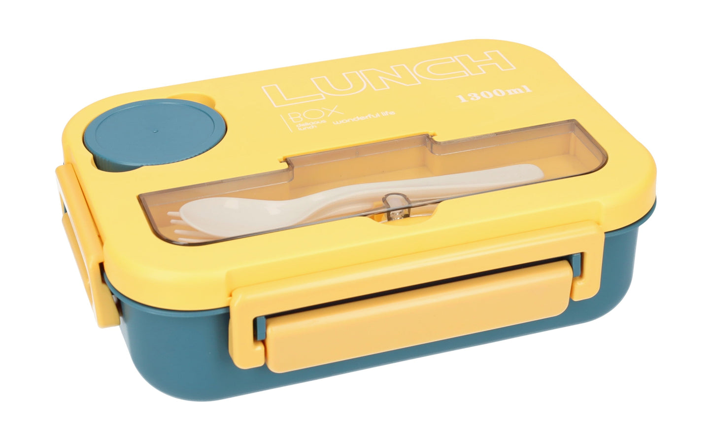 Mooie Lunchbox 1300ml - BPA vrij - Bentobox - Ook te gebruiken als Broodtrommel - Geel - Met Bestek en Sausbakje
