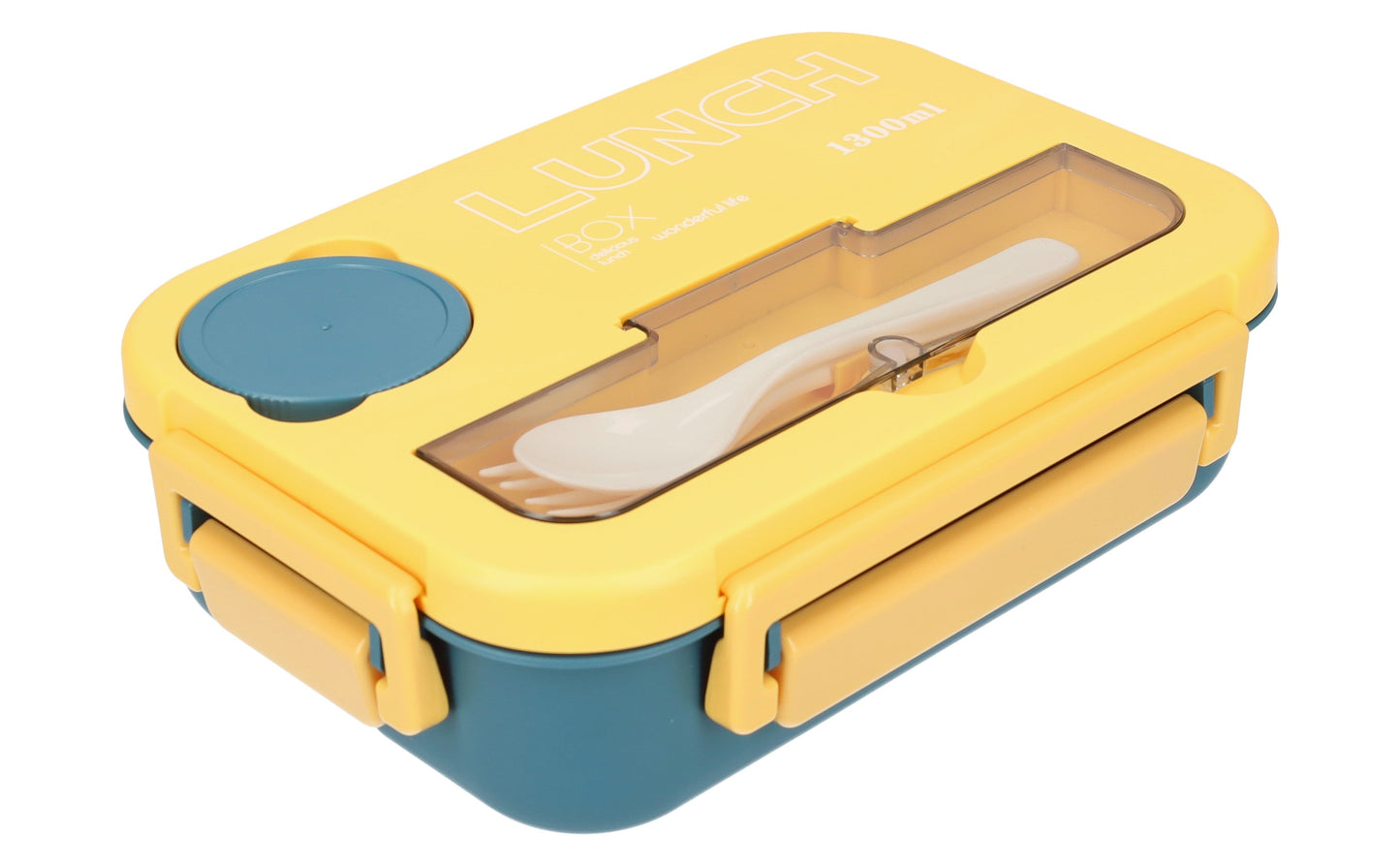 Mooie Lunchbox 1300ml - BPA vrij - Bentobox - Ook te gebruiken als Broodtrommel - Geel - Met Bestek en Sausbakje