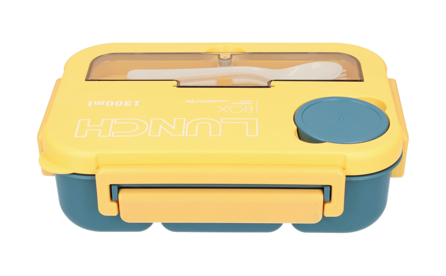 Mooie Lunchbox 1300ml - BPA vrij - Bentobox - Ook te gebruiken als Broodtrommel - Geel - Met Bestek en Sausbakje