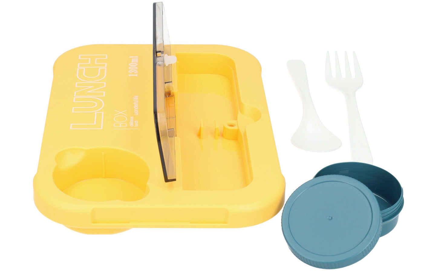 Mooie Lunchbox 1300ml - BPA vrij - Bentobox - Ook te gebruiken als Broodtrommel - Geel - Met Bestek en Sausbakje