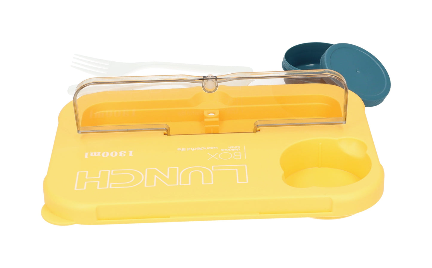 Mooie Lunchbox 1300ml - BPA vrij - Bentobox - Ook te gebruiken als Broodtrommel - Geel - Met Bestek en Sausbakje