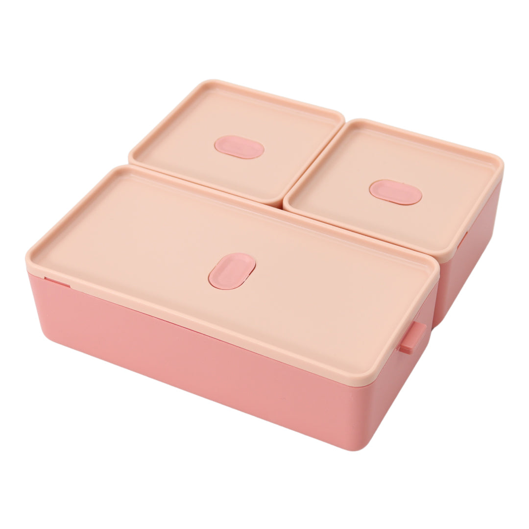 Lunchbox - 1400ml - Met servies en vakjes x3 - Roze