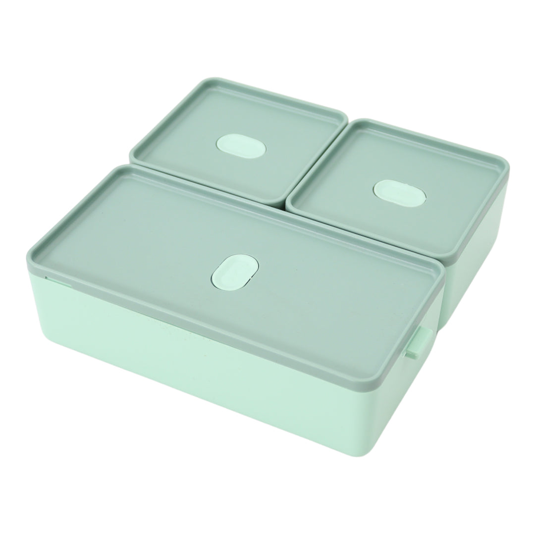 Lunchbox - 1400ml - Met servies en vakjes x3 - Groen