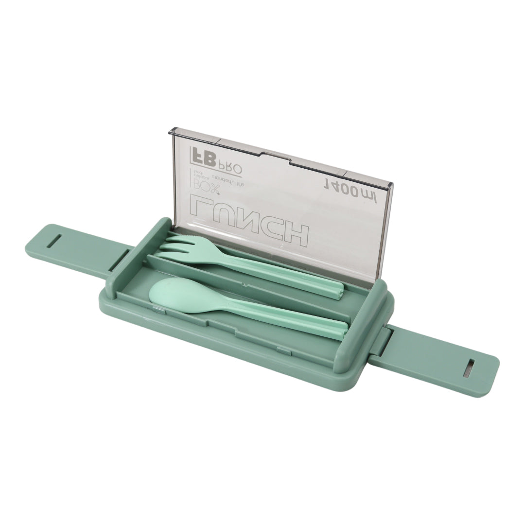 Lunchbox - 1400ml - Met servies en vakjes x3 - Groen