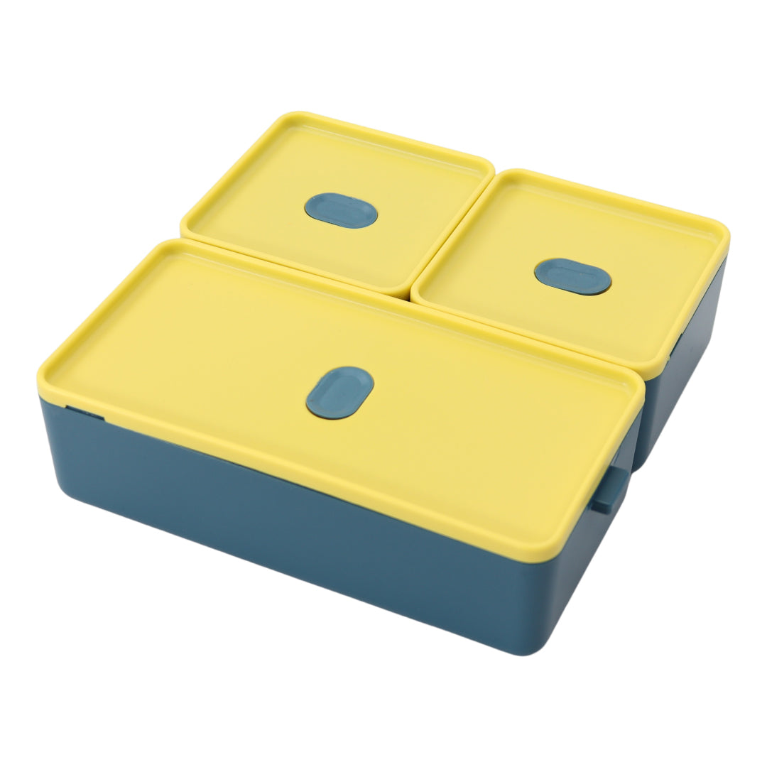 Lunchbox - 1400ml - Met servies en vakjes x3 - Geel & Blauw