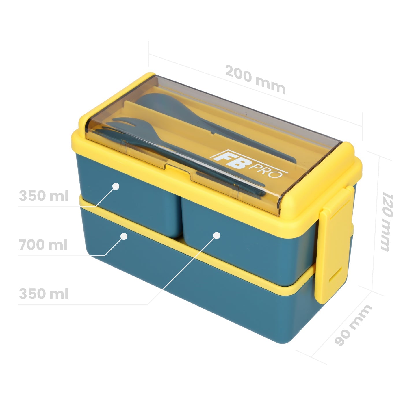 Lunchbox - 1400ml - Met servies en vakjes x3 - Geel & Blauw